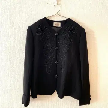 [ ELSALITA ] 노카라 자켓 자수 비즈 풀 버튼 포멀 L