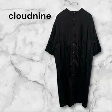 클라우드나인 블랙 롱 기장 셔츠 원피스 전면 버튼 둥근넥 M~L 사이즈