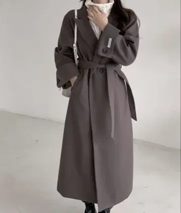 emi+ 소매 접힘 롱 체스터 코트 차콜 그레이 완판템
