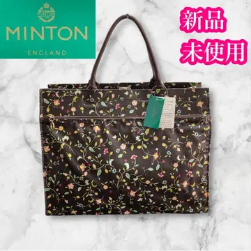 민턴 미사용 새상품 토트백 꽃무늬 올 패턴 브라운 가로형