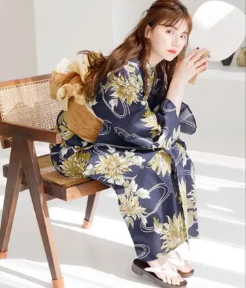 Dita 여름색 해바라기 조사(남색) 유카타 오비 머리 장식 포함