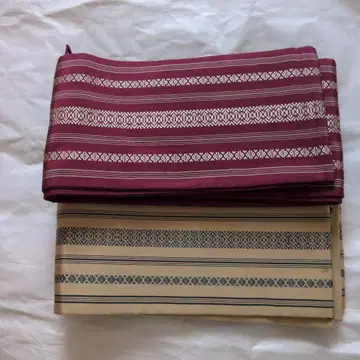 반폭 오비 와인 레드와 크림색