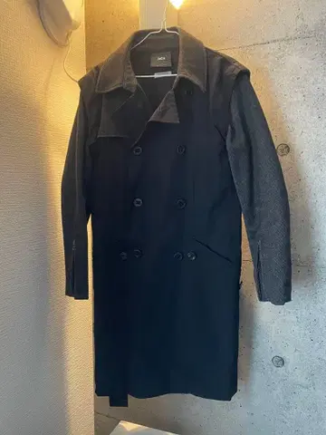 지에다 울 혼방 트렌치코트 블랙/그레이