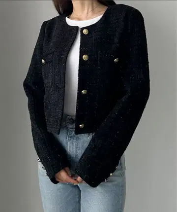 [미사용 새상품] 라메 트위드 자켓 블랙
