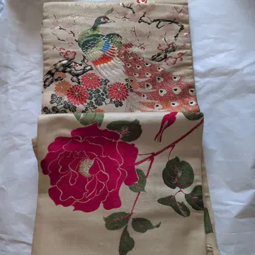 공작 꽃 문양 직조 앤티크 나고야 오비