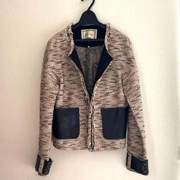 AULA AILA 트위드 노카라 자켓 베이지 블랙