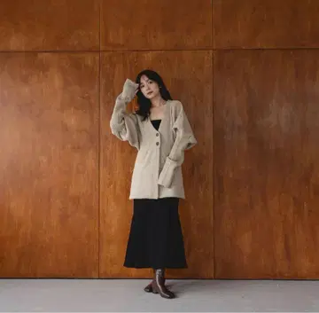 mideal 볼륨 슬리브스 페플럼 가디건