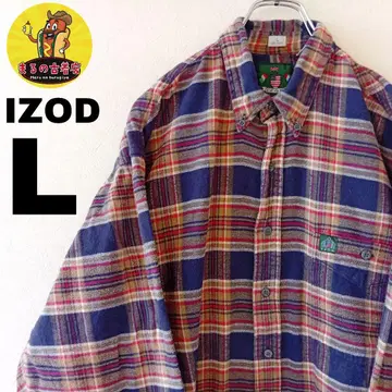 USA 구제 의류 IZOD 플란넬 셔츠 L 네이비 브라운 체크