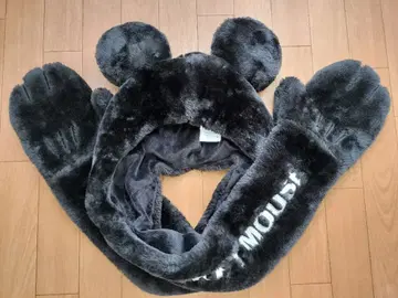 디즈니 미키 팬캡 모자 머플러 장갑 블랙