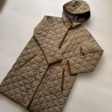 human woman 베이지 퀼팅 코트 후드 부착