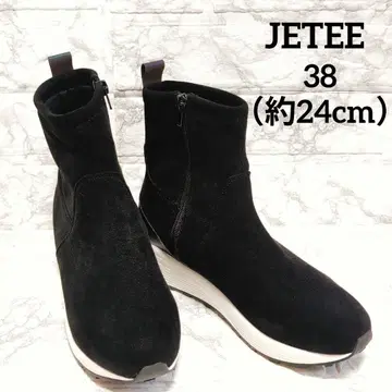 새상품급 JETEE 미들 부츠 블랙 스웨이드 사이드 지퍼 38