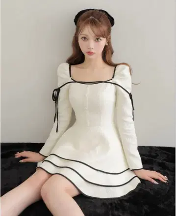 M me eme Ribbon trim tweed mini onepiece