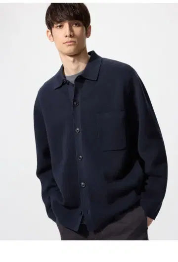 UNIQLO 미라노 리브 셔츠 가디건 네이비 M