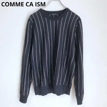 컴시즘 긴팔 니트 스웨터 스트라이프 울 혼방 크루넥 네이비 M
