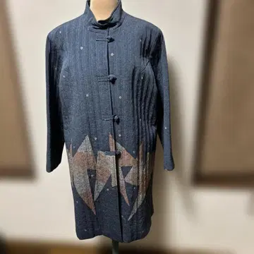 다크 블루 퀼팅 롱 코트