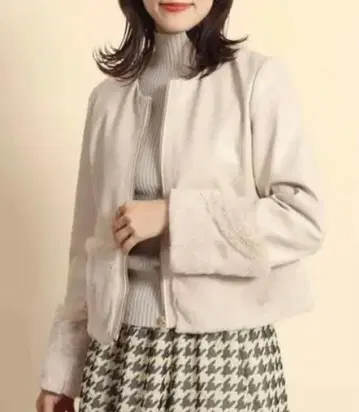 FENNEL 인조 가죽 노카라 플리스 자켓 M 베이지