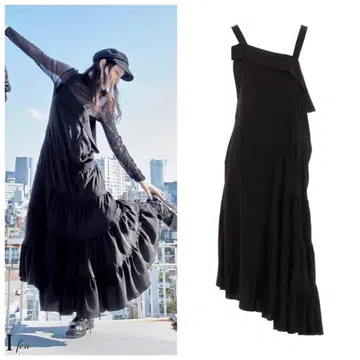 LIMI feu 이세탄 신주쿠 한정판 2025 아지메 티어드 원피스 블랙