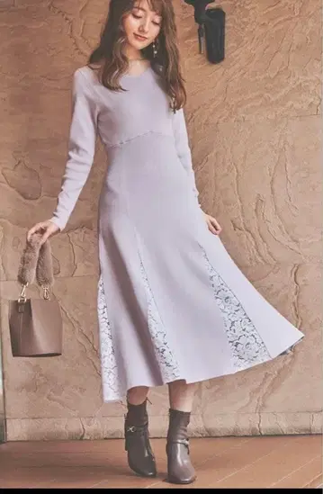 Noela 레이스 절개 니트 원피스