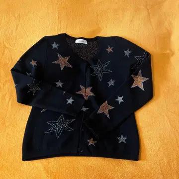 별 패턴 라메 믹스 블랙 긴팔 가디건