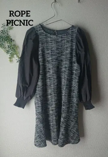 ROPE PICNIC 트위드 도킹 원피스 무릎 기장 소매 프릴 페미