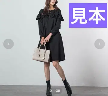 퀸즈 코트 펄 버튼 프릴 긴팔 미니 원피스 블랙 M