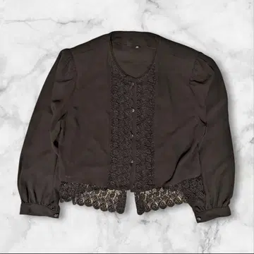 블랙 레이스 밑단 긴팔 블라우스