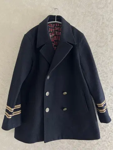 로이스크레용 네이비 더블 브레스트 피 코트