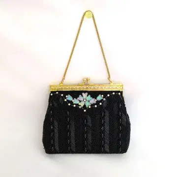 새상품급 블랙 비즈 자수 일본 의류용 핸드백