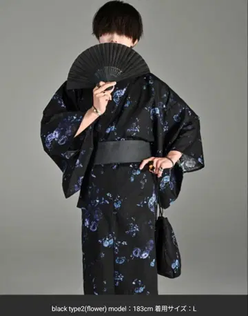 블랙 꽃무늬 유카타 세트 M 사이즈