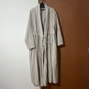 encor6 린넨 롱 코트 허리 리본 포함