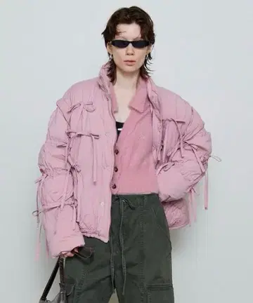 가격 인하 maison special 2way 리본 퍼 자켓 핑크