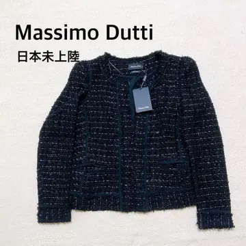 [ Massimo Dutti ] 택 포함 노카라 자켓 블랙 트위드풍