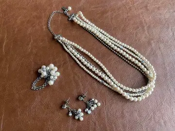 진주 목걸이 귀걸이 반지 세트 실버