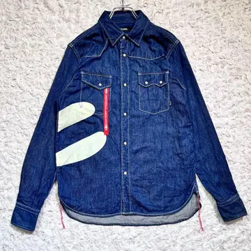 [ 완판템 ] CUNE 데님 셔츠 웨스턴 빅 로고 인디고 [ S ]