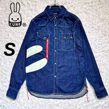 [ 완판템 ] CUNE 데님 셔츠 웨스턴 빅 로고 인디고 [ S ]