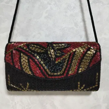 비즈 장식 클러치백 빨강 검정 금