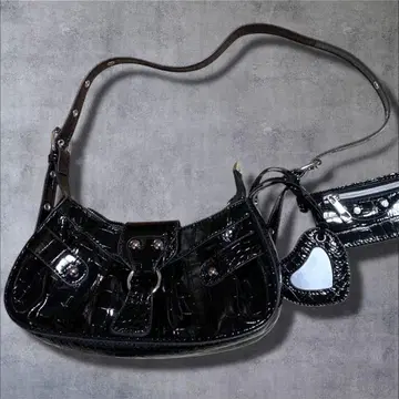 Y2K 00s black shoulder bag mirror charm