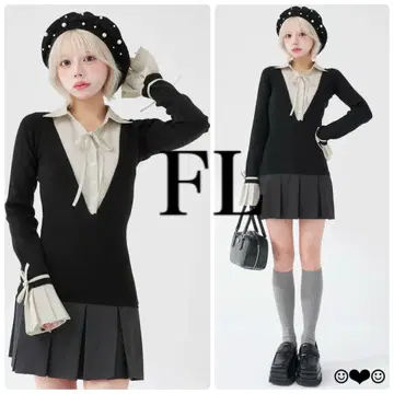 Darich 셔츠 도킹 플리츠 미니 원피스 블랙 FL