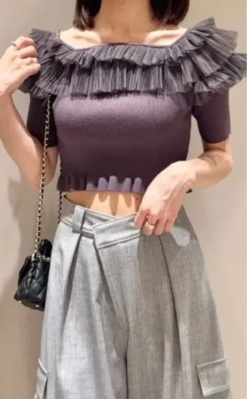 SNIDEL Sustainable 튤 볼륨 니트 프릴 풀오버