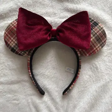 디즈니 머리띠 빨간색 체크