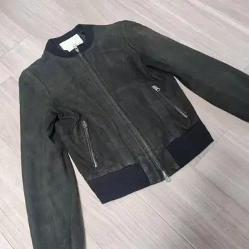 다크 그린 레더 봄버 자켓