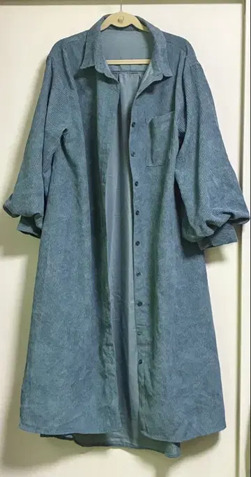 코듀로이 셔츠 원피스 긴팔 벌룬 슬리브 블루