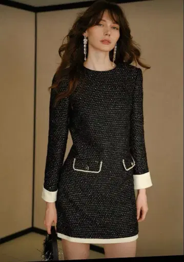 새상품 블랙 긴팔 트위드 미니 원피스