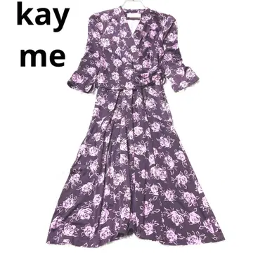 케이미 디자인 원피스 롱 플레어 장미 무늬 고급 일본제 퍼플