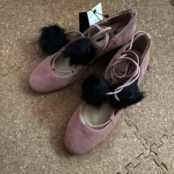 새상품 ZARA 스웨이드 펌프스 레이스업 슈즈 천연 가죽 리얼 가죽