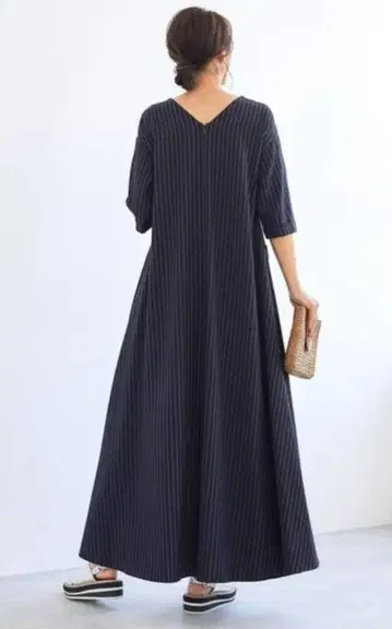 스트라이프 네이비 롱 셔츠 원피스 반팔