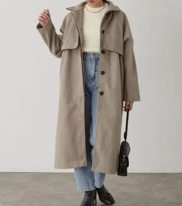 thevon 페이크 울 파이핑 스탠드 카라 코트