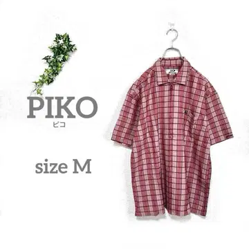 PIKO 반팔 셔츠 [ M ] 90s 풀 집업 체크 무늬 카라 부착