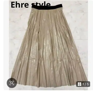 Ehre style 베이지 가죽 플리츠 스커트 베이지