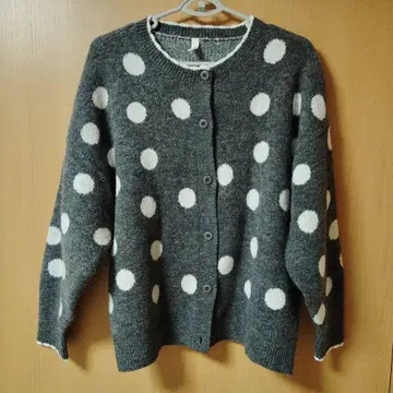 LUPILIEN 그레이 x 화이트 도트 무늬 루즈핏 가디건 두꺼운 원단